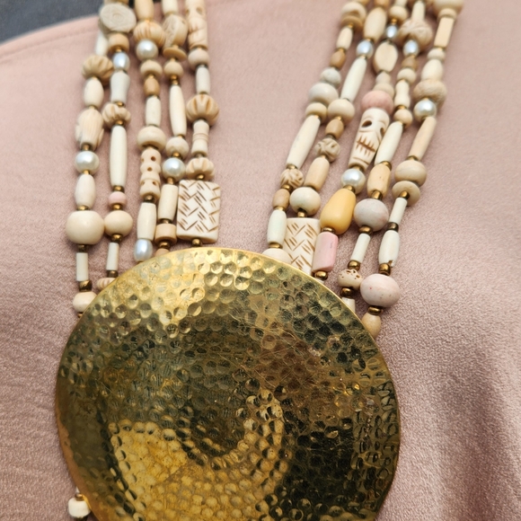 Neutral Beaded Statement Necklace with Bold Medallion 😍 - Picture 10 of 17